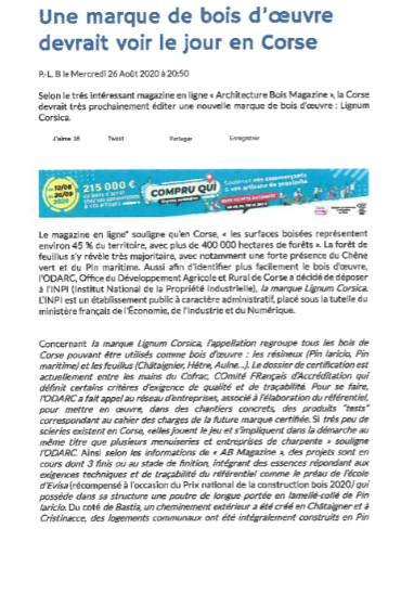 Filière Bois : La marque Lignum Corsica devrait voir le jour