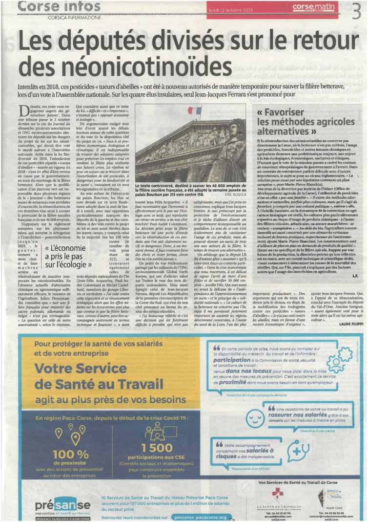 Les néonicotinoÏdes à nouveau autorisés, les députés insulaires et l'ODARC s'insurgent Les néonicotinoÏdes à nouveau autorisés, les députés insulaires et l'ODARC s'insurgent