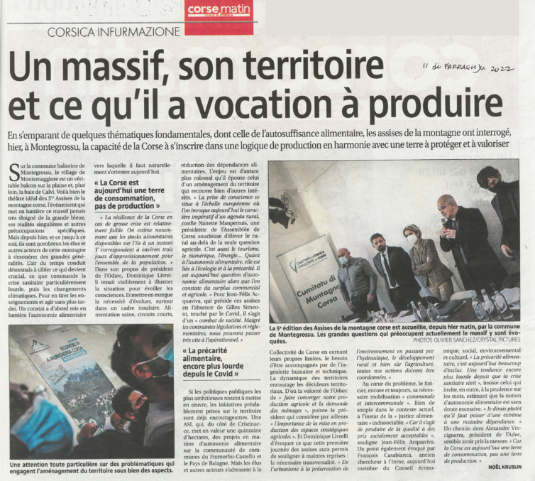 Assises de la Montagne à Montegrossu, l'Autonomie Alimentaire largement évoquée. Assises de la Montagne à Montegrossu, l'Autonomie Alimentaire largement évoquée.