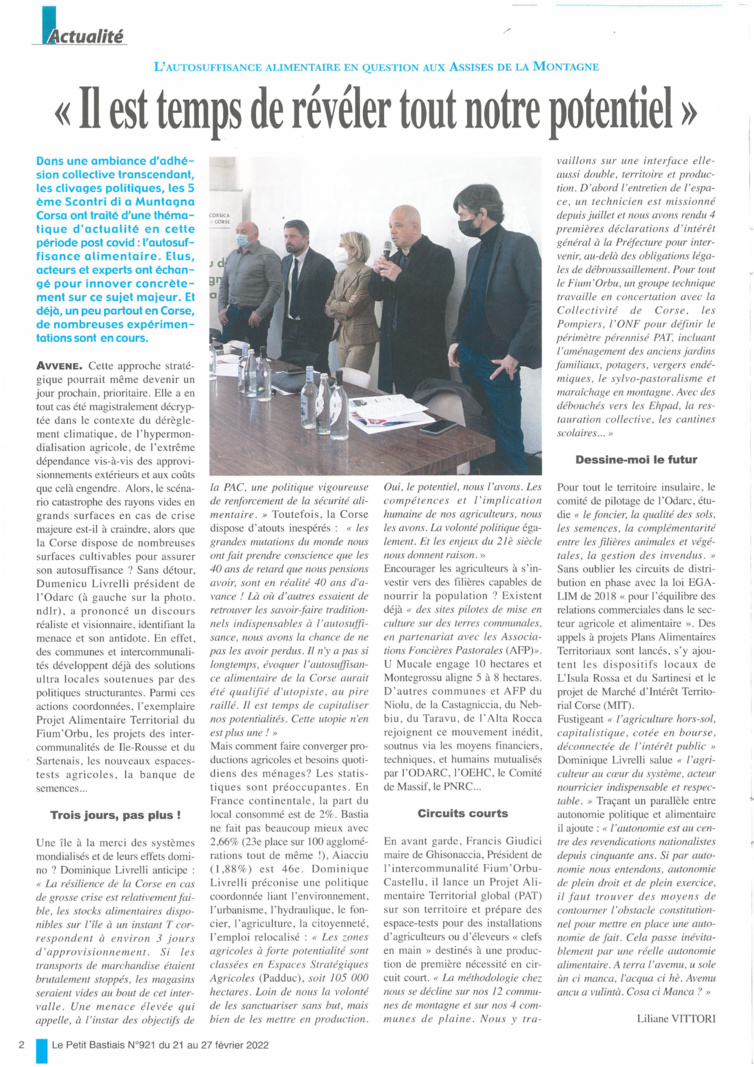 Assises de la Montagne à Montegrossu, l'Autonomie Alimentaire largement évoquée. Assises de la Montagne à Montegrossu, l'Autonomie Alimentaire largement évoquée.