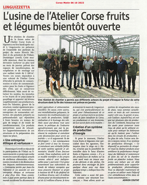 Une usine de transformation de fruits et légumes ouvrira ses portes à Linguizetta Une usine de transformation de fruits et légumes ouvrira ses portes à Linguizetta