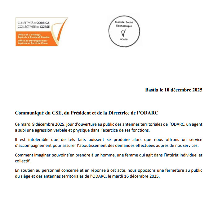 Communiqué du CSE, du Président et de la Directrice de l’ODARC