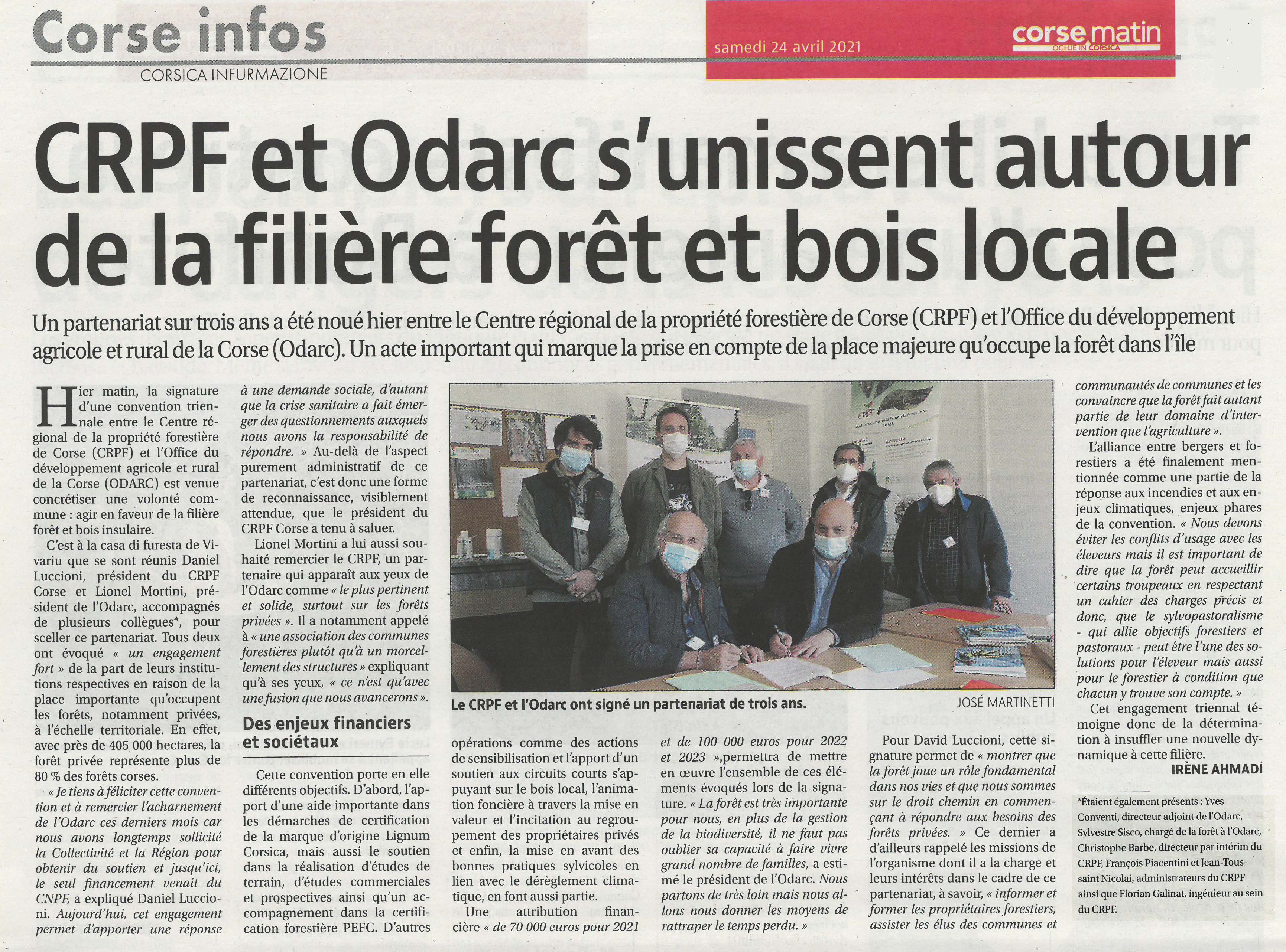 Signature d'une Convention Triennale de Partenariat ODARC & CRPF