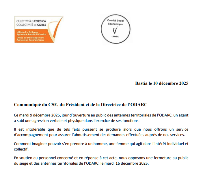 Communiqué du CSE, du Président et de la Directrice de l’ODARC